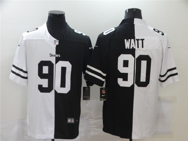 Men's Pittsburgh Steelers #90 T. J. Watt Black &White NFL Split Limited Stitched Jersey